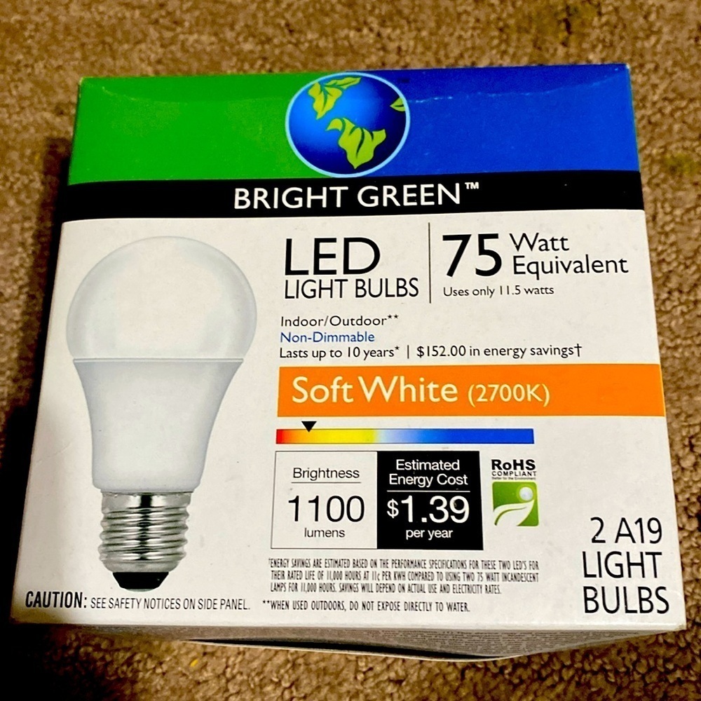 3/$20. Bright Green A19 LED Bulbs Household Lighting